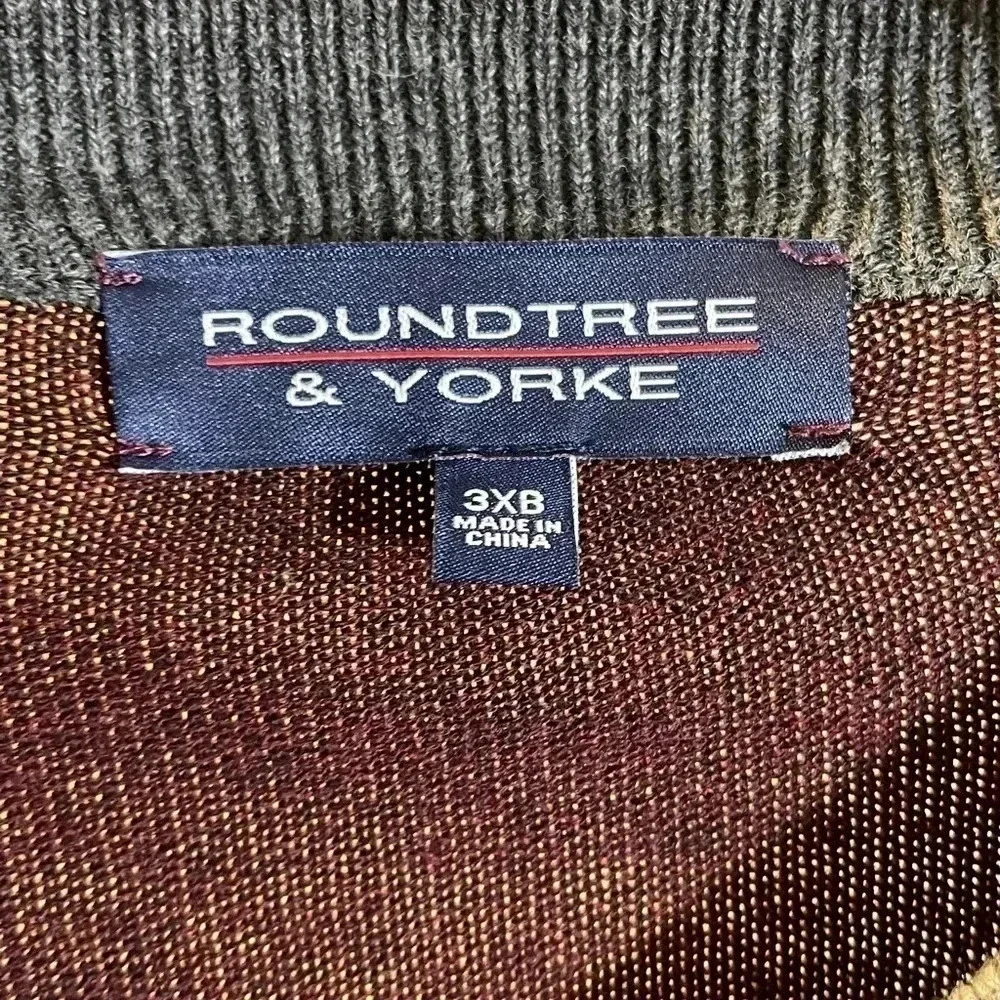 Roundtree & Yorke Men's Size 3XB Pullover Sweater Gray Burgundy Stripe
